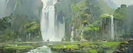 02214-196089577-chinese buliding,temple,guofeng,(pond_0.8),sunkilow,concept art,waterfall come from the mountain top,panorama,long shot,(reflect.jpg